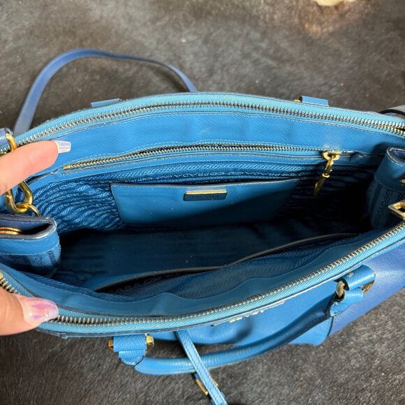 Prada Saffiano Blue Colorblock Tote Bag - Picture 8 of 11